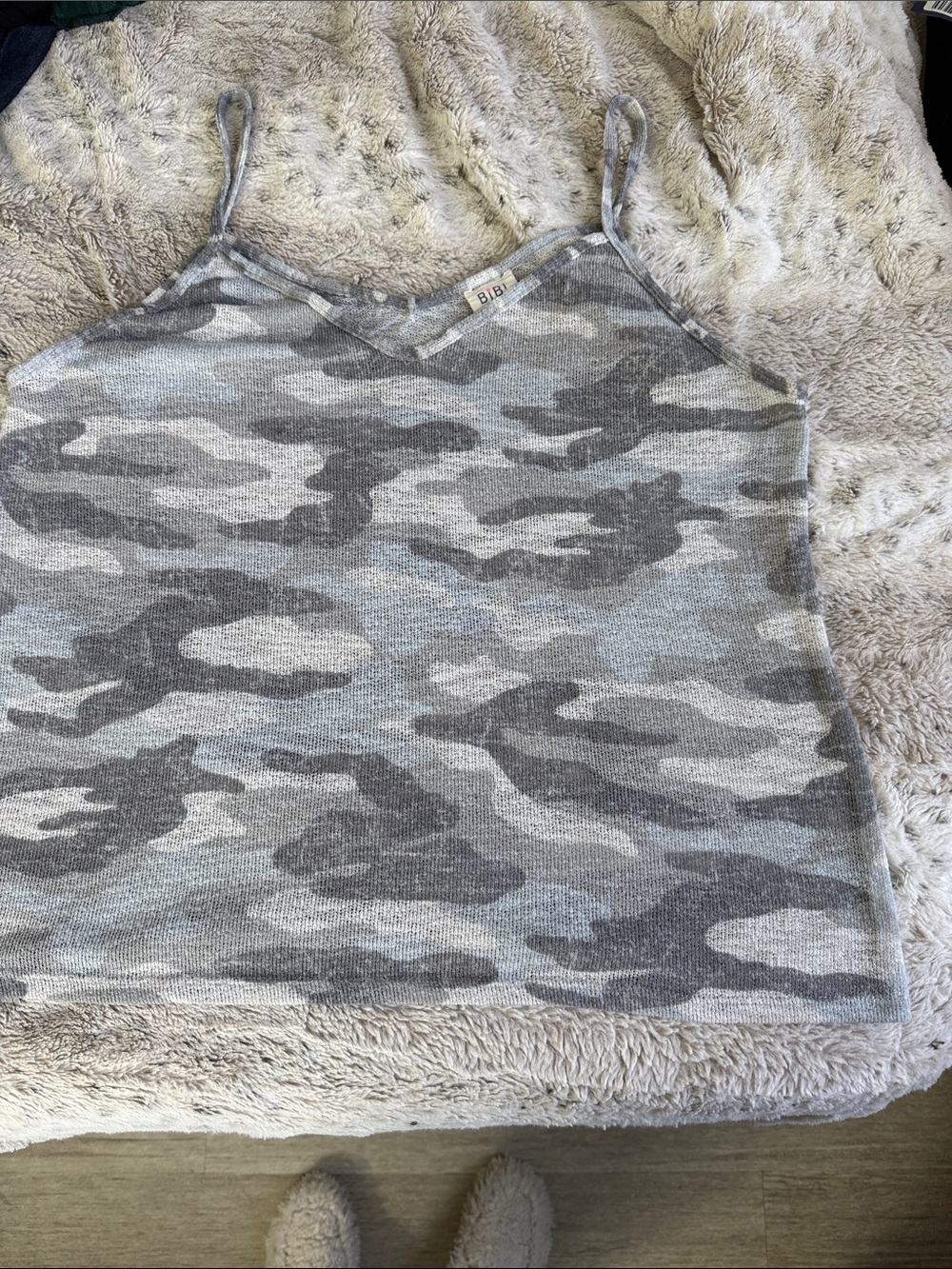 Gray Camo Knit Camisole Tank Top - 1X